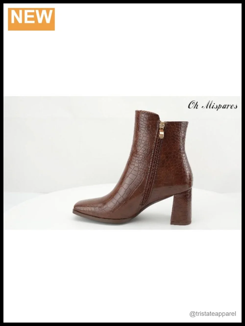 Faux Leather Square Toe Ankle Boots with Chunky Heel, Side Zipper